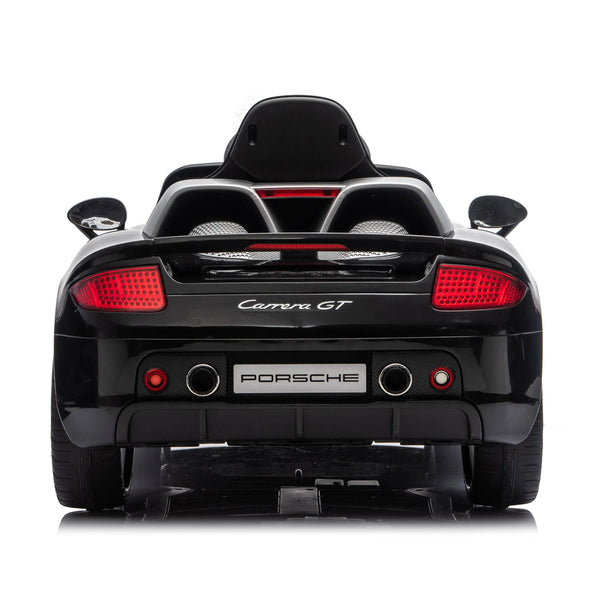 12V Porsche Carrera GT ride-on car for kids, angled view showcasing sleek design and vibrant color.