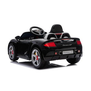 12V Porsche Carrera GT ride-on car for kids, 1-seater, angled view showcasing sleek design and vibrant colors.