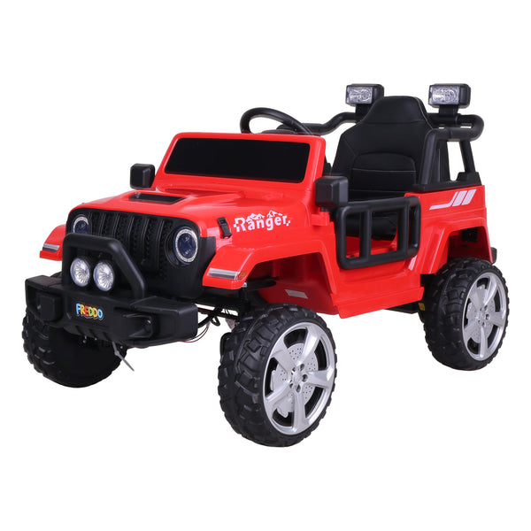 12V Freddo Ranger 4x4 Ride On car for kids, angled view showcasing its design and features.