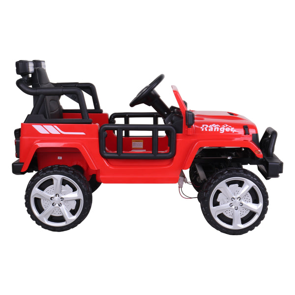 12V Freddo Ranger 4x4 Ride On car for kids, angled view showcasing its rugged design and vibrant colors.