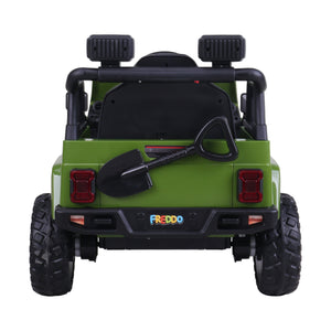 12V Freddo Ranger 4x4 Ride On car for kids, angled view showcasing its rugged design and vibrant colors.