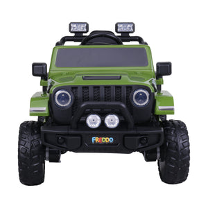 12V Freddo Ranger 4x4 Ride On car for kids, angled view showcasing its rugged design and vibrant colors.