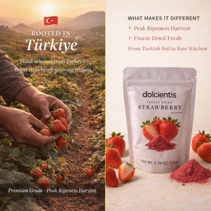 Dolcientis Freeze Dried Strawberry Powder for Baking and Smoothies - Single Ingredient, No Sugar Added, Finely Milled, Resealable Pouch, 1.76oz