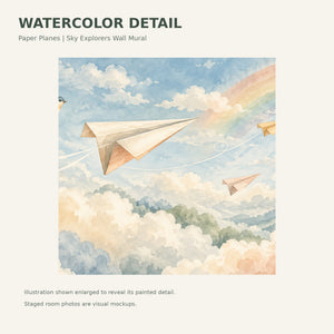 Watercolor Paper Planes Wall Mural, image 4