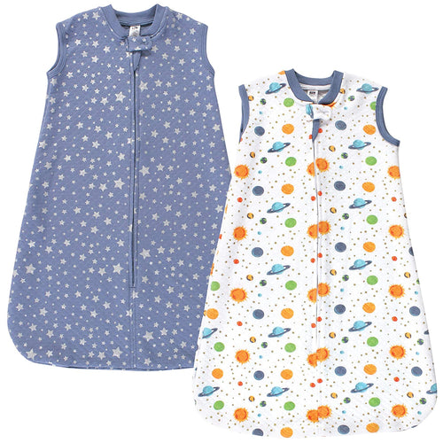 Hudson Baby quilted sleeveless sleeping bag & wearable blanket 2 pack, soft and cozy for infants, angle view.