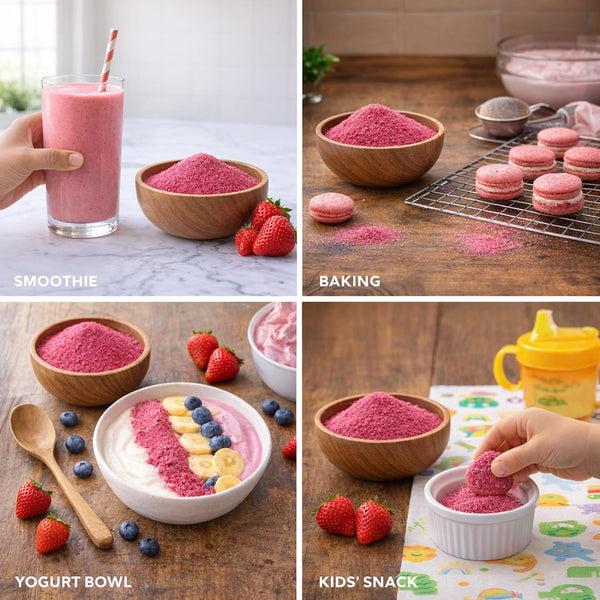 Dolcientis Freeze Dried Strawberry Powder for Baking and Smoothies - Single Ingredient, No Sugar Added, Finely Milled, Resealable Pouch, 1.76oz