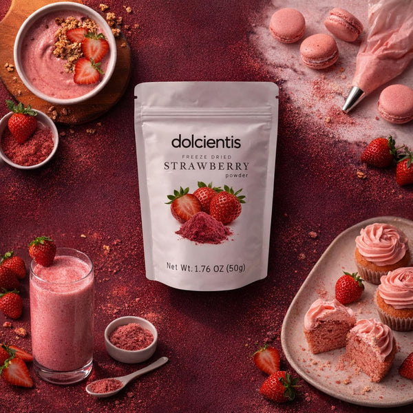 Dolcientis Freeze Dried Strawberry Powder for Baking and Smoothies - Single Ingredient, No Sugar Added, Finely Milled, Resealable Pouch, 1.76oz