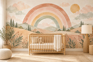 Watercolor Big Rainbow Meadow Wall Mural, image 1