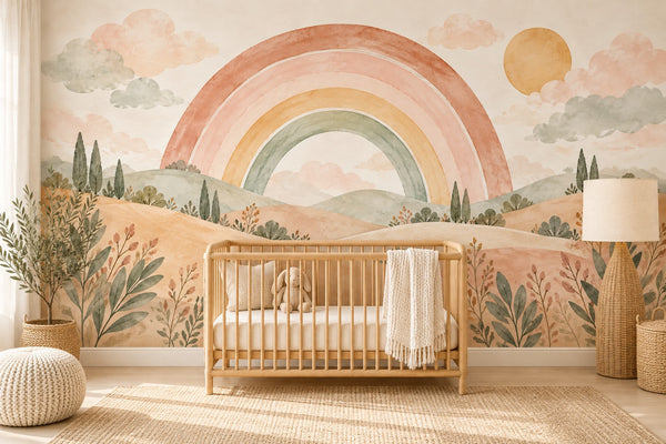 Watercolor Big Rainbow Meadow Wall Mural, image 1