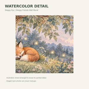 Watercolor Sleepy Fox Wall Mural, image 4