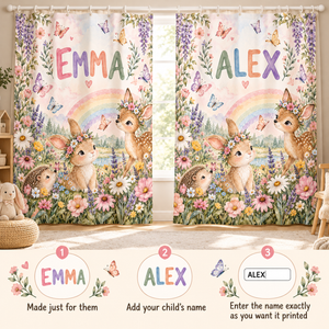 Add your child's name to the Rainbow Garden shower curtain