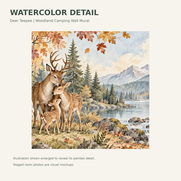 Watercolor Deer Teepee Camping Wall Mural, image 4