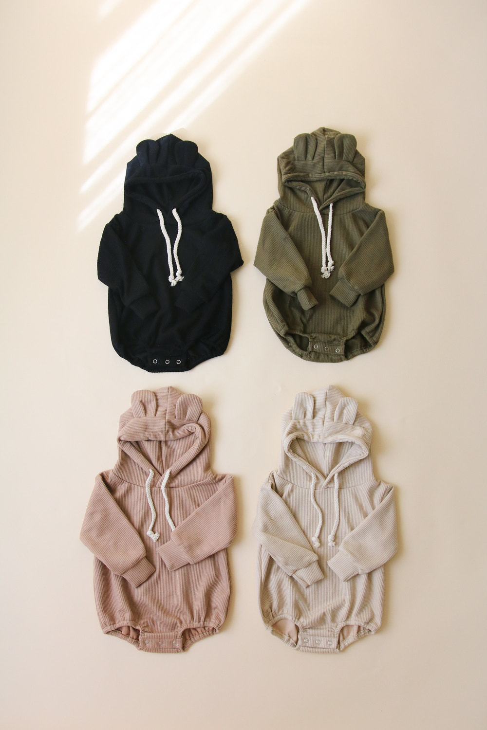 Ribbed Bear Hood Romper - MOOGCO Baby