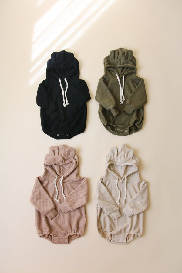 Ribbed Bear Hood Romper