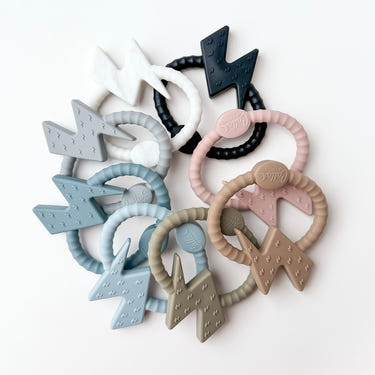 BOLT Silicone Sensory Teether in vibrant colors, perfect for soothing baby's gums and enhancing sensory play.