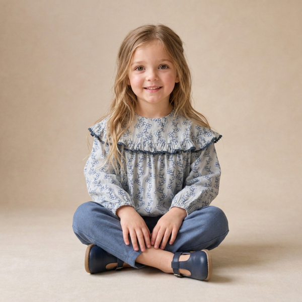 Organic Ruffle Cotton Blouse - Bluebell Vine