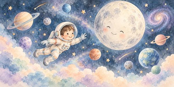 Watercolor Astronaut and Moon Wall Mural, image 3
