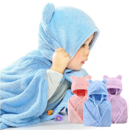 Soft cotton hooded bath towel for babies, perfect for cozy post-bath snuggles.