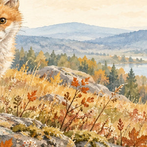 F is for Fox Alphabet shower curtain, close up of the watercolor artwork