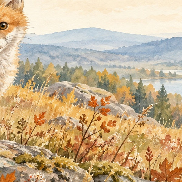 F is for Fox Alphabet shower curtain, close up of the watercolor artwork