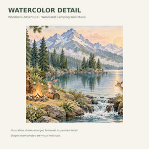 Watercolor Woodland Adventure Camping Wall Mural, image 4