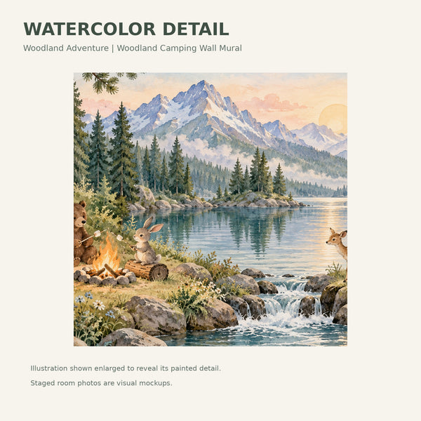 Watercolor Woodland Adventure Camping Wall Mural, image 4