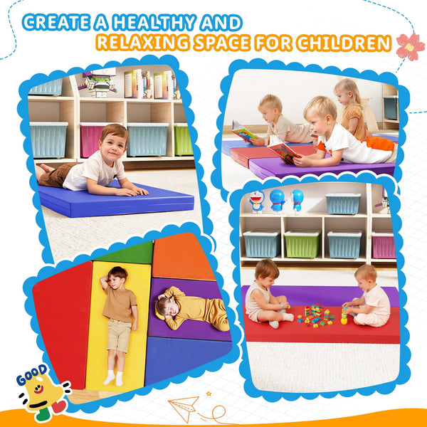 6 Pack 2 Inch Toddler Rest Nap Mats for Daycare and Preschool, Waterproof Rainbow Kids Nap Mats