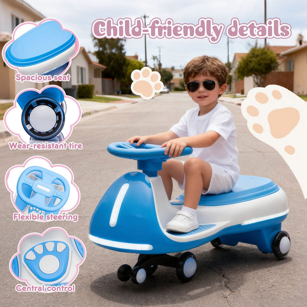 12V Electric Wiggle Ride On Car with dual motors and LED lights, shown from angle 7, perfect for adventurous toddlers.