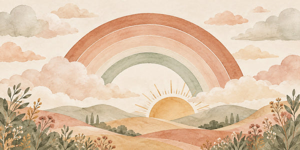 Watercolor Rainbow Sunrise Hills Wall Mural, image 2