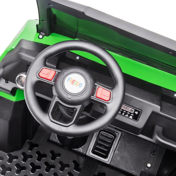 24V Freddo Tractor Trailer 2 Seater Ride-on with Dump Cart and Remote, viewed from angle 11. Perfect for outdoor fun!