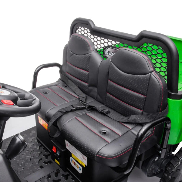 24V Freddo Tractor Trailer 2 Seater Ride-on with Dump Cart and Remote, viewed from angle 12, perfect for outdoor fun.
