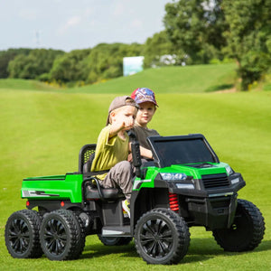 24V Freddo Tractor Trailer 2 Seater Ride-on with Dump Cart and Remote, viewed from angle 4, perfect for outdoor fun.