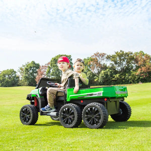 24V Freddo Tractor Trailer ride-on for kids, 2-seater with dump cart and remote control, shown from angle 8.