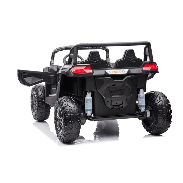 24V Freddo Dune Buggy Buccaneer 2 Seater Ride-on for kids, showcasing a dynamic angle view.