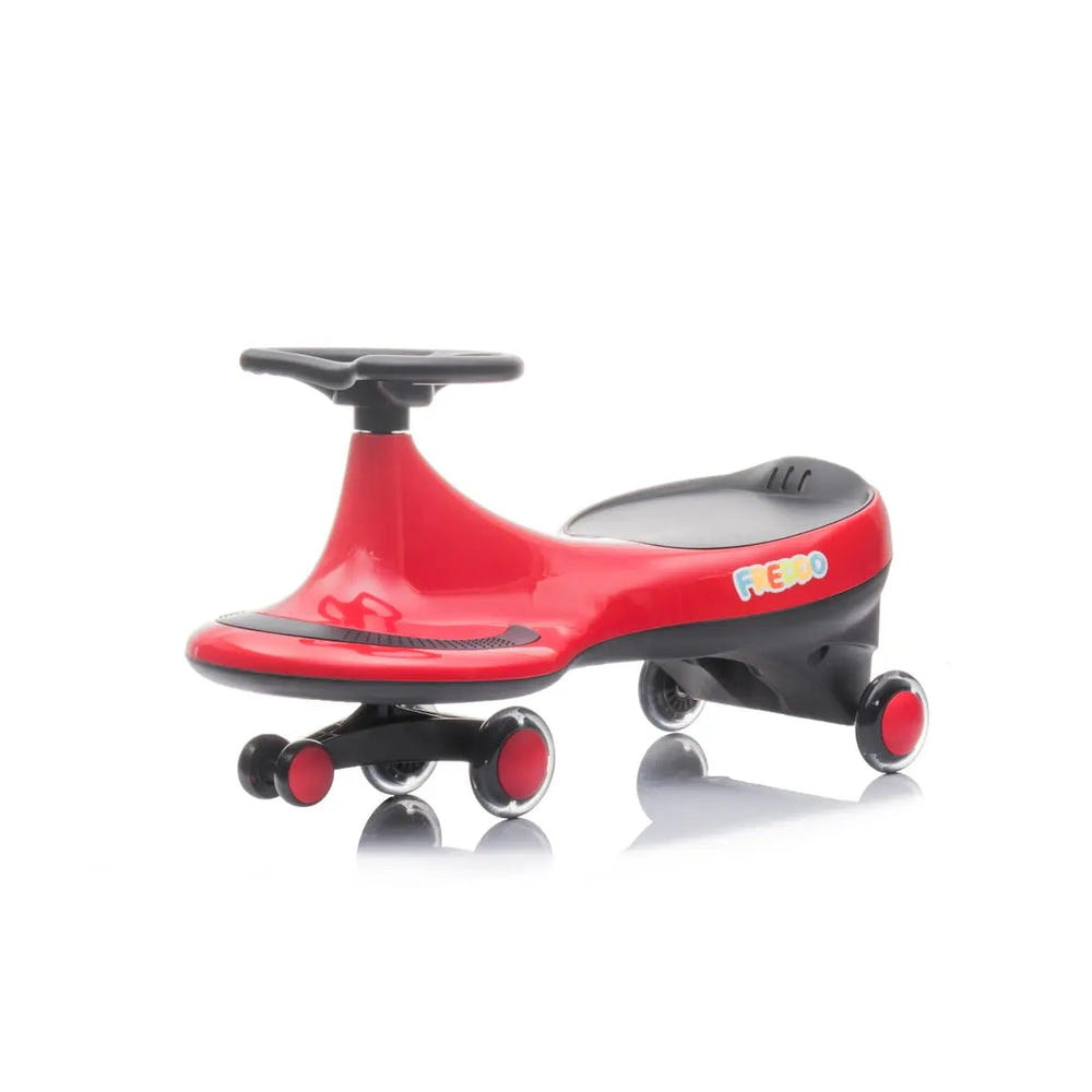 Freddo Toys Swing Car with flashing wheels, perfect for kids' ride-ons and scooters fun.