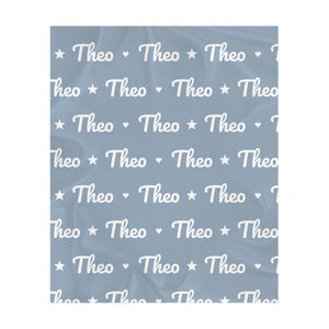 Name Pattern toddler sherpa blanket in dusty blue