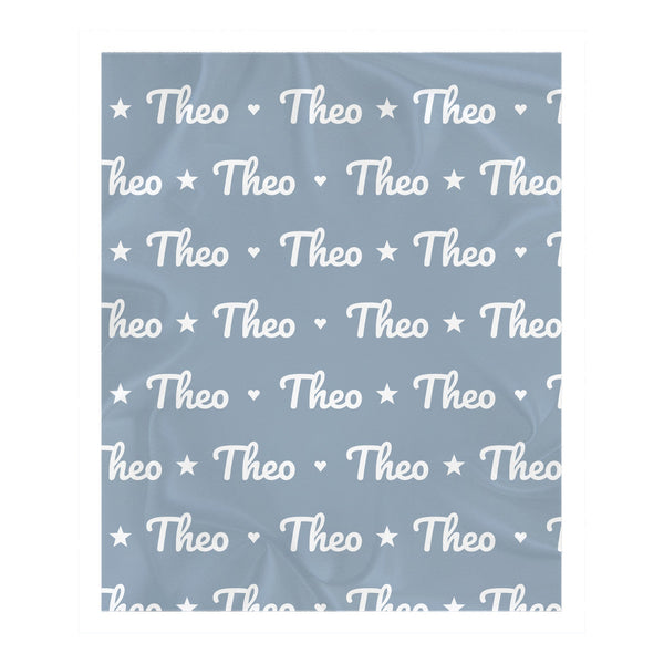 Name Pattern toddler sherpa blanket in dusty blue