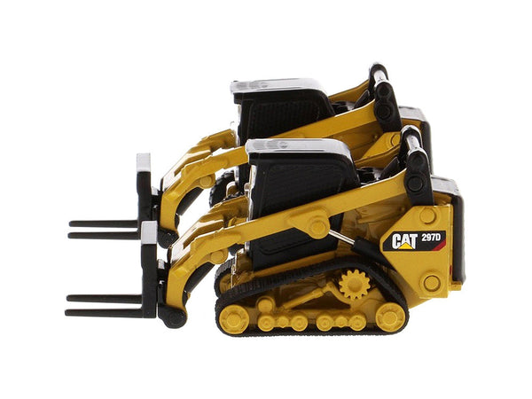 Set of 2 pieces CAT Caterpillar 272D2 Skid Steer Loader and CAT Caterpillar 297D2 Compact Track Loader with Accessories 1/64 Diecast Models by Diecast Masters