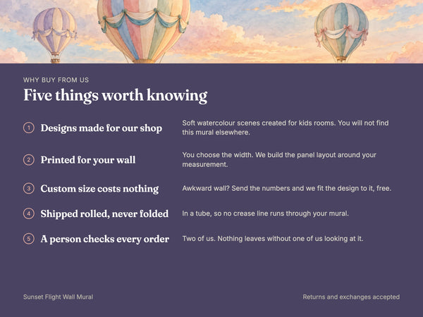 Watercolor Sunset Flight Hot Air Balloon Wall Mural, image 10