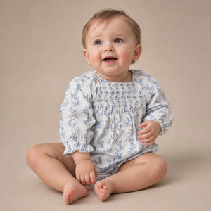 Organic Smocked Long Sleeve Romper - Bluebell Vine