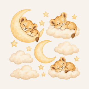 Sleeping Lion Cub Moon and Clouds Wall Decals, Set of 15, image 3