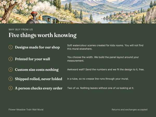 Watercolor Flower Meadow Train Wall Mural, image 10