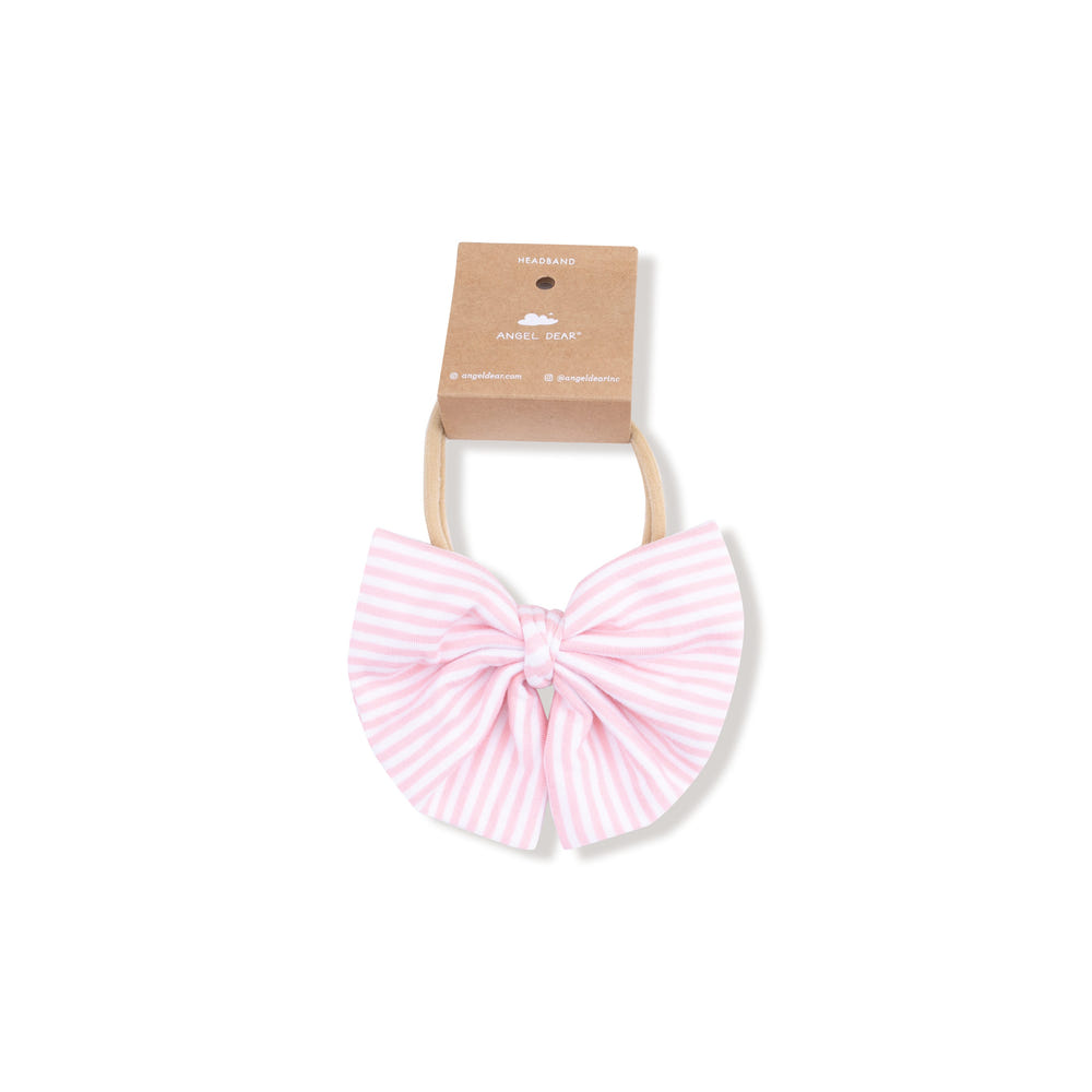 Pink baby golf cart headband with a big bow, perfect for stylish infants. Ideal for hats, socks, and mittens collection.