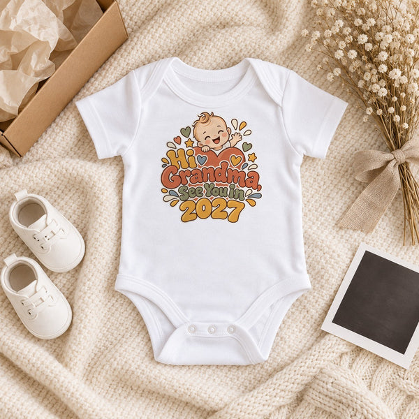 Hi Grandma, See You In 2027 baby bodysuit in white