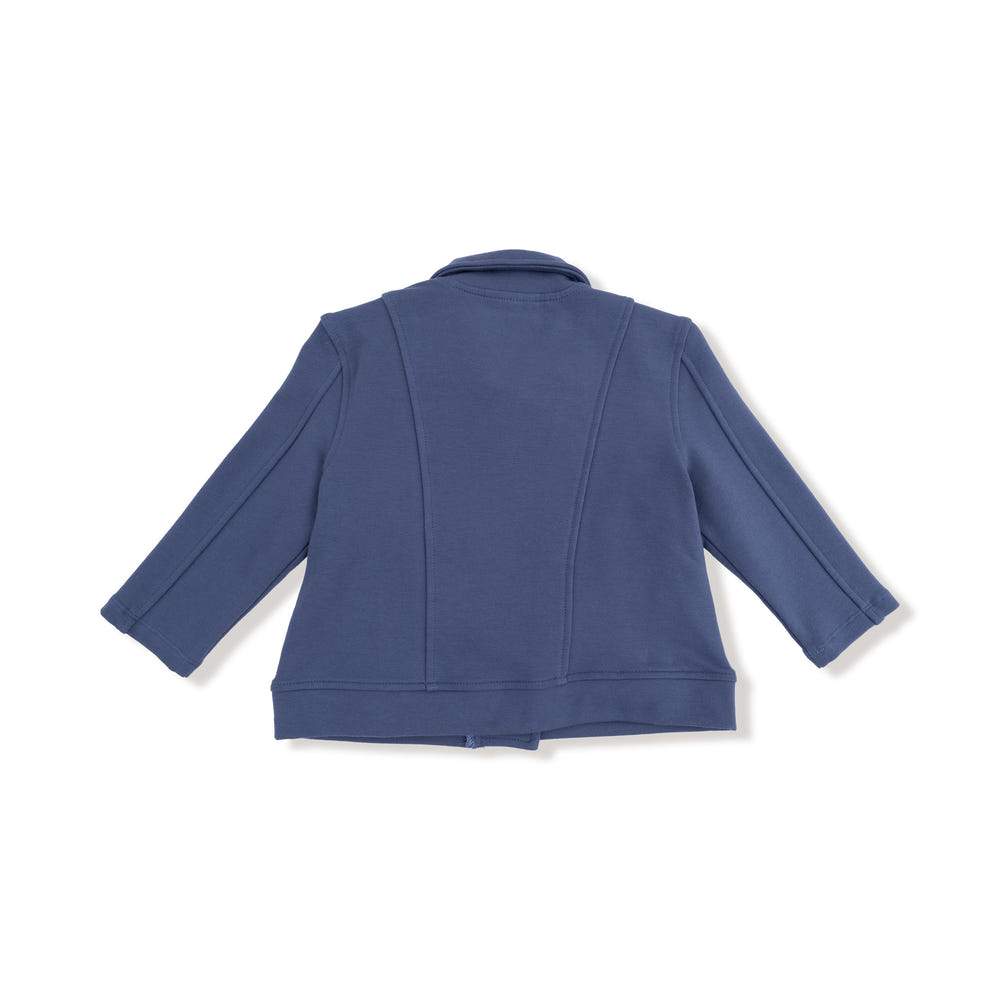Vintage indigo varsity motorcycle jacket for babies, stylish and trendy outerwear for little ones.