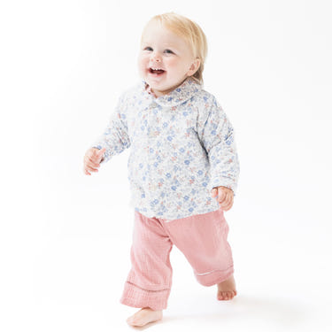 Country Girl Floral Quilted Jacket with Peter Pan Collar for babies, perfect for stylish warmth and comfort.
