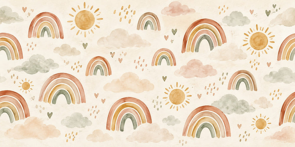 Watercolor Little Rainbows Pattern Wall Mural, image 1