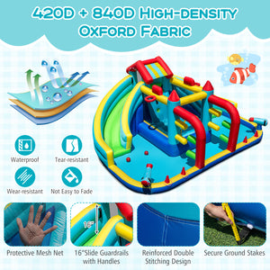 Inflatable Double Water Slide Park with Obstacle Course and 680W Blower