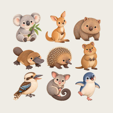 Baby Australian Animal Wall Decals, Set of 9, image 1