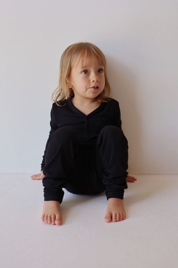 Bamboo Two Piece Pajamas | Ribbed Black